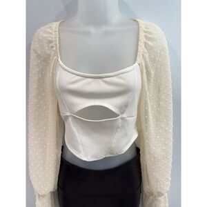 Urban Outfitters Mirabel Puff Sleeve Blouse M  Ivory NWOT